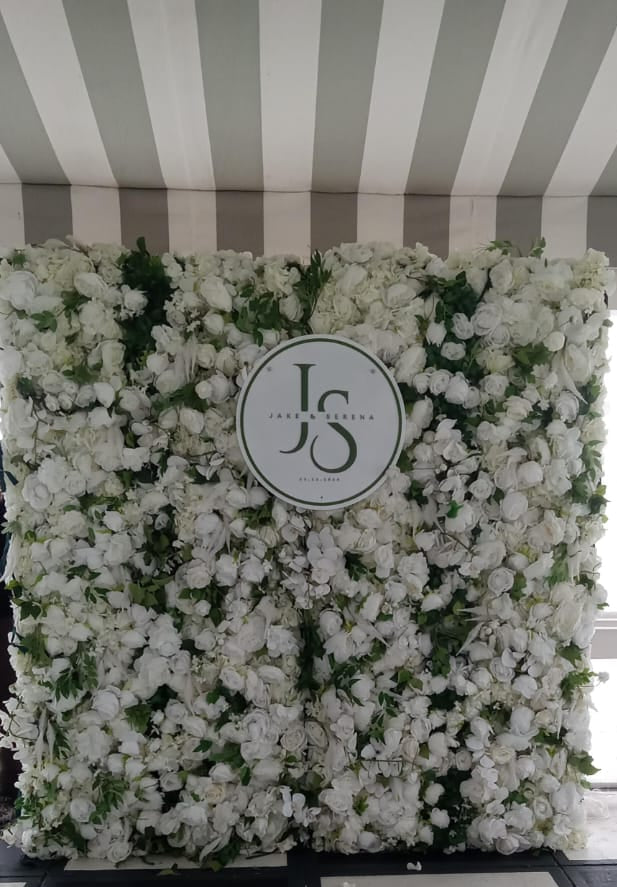 7D White with Greenery Floral Backdrop