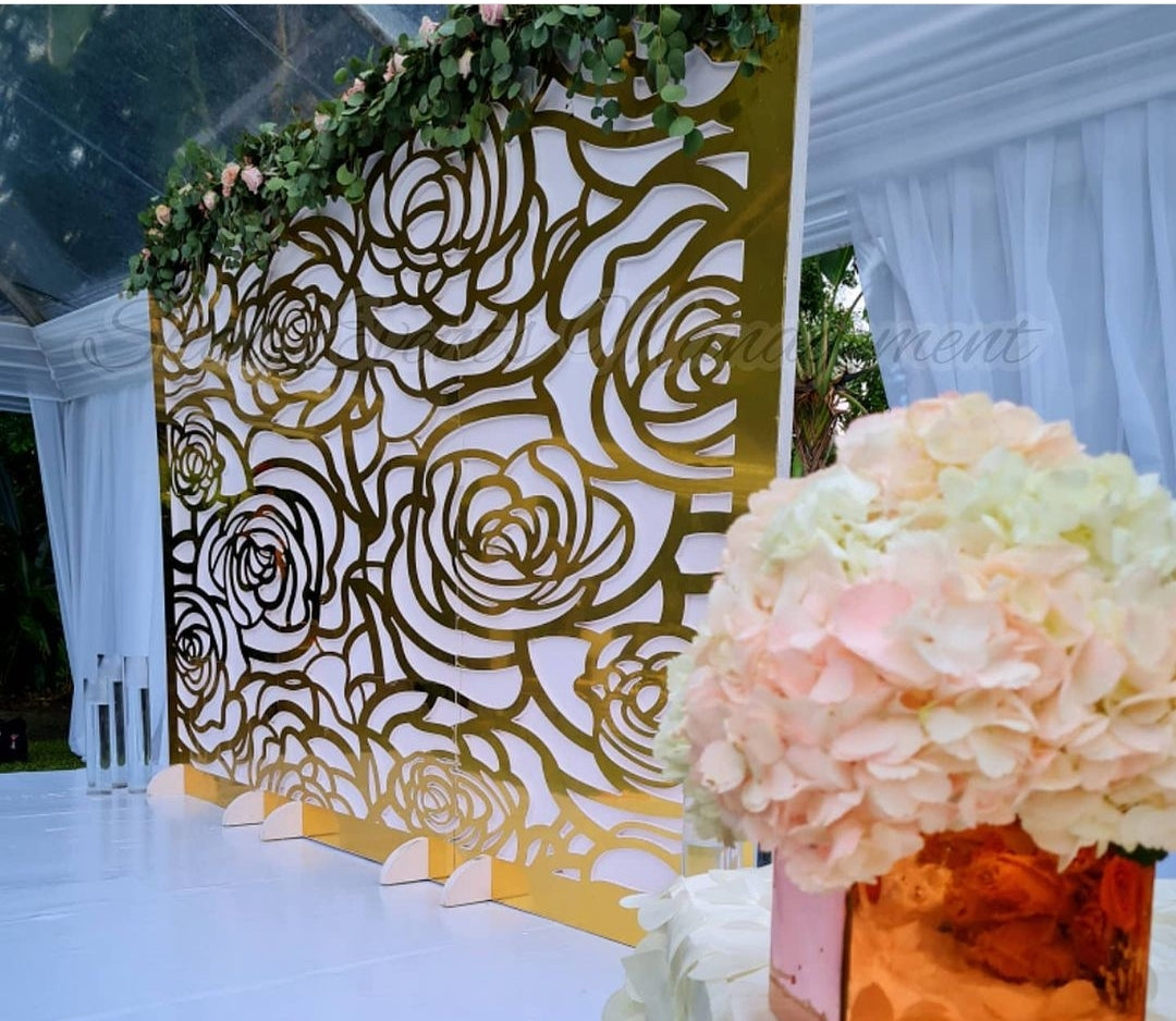 Backdrop Rentals Gold Floral Backdrop – Event Rentals